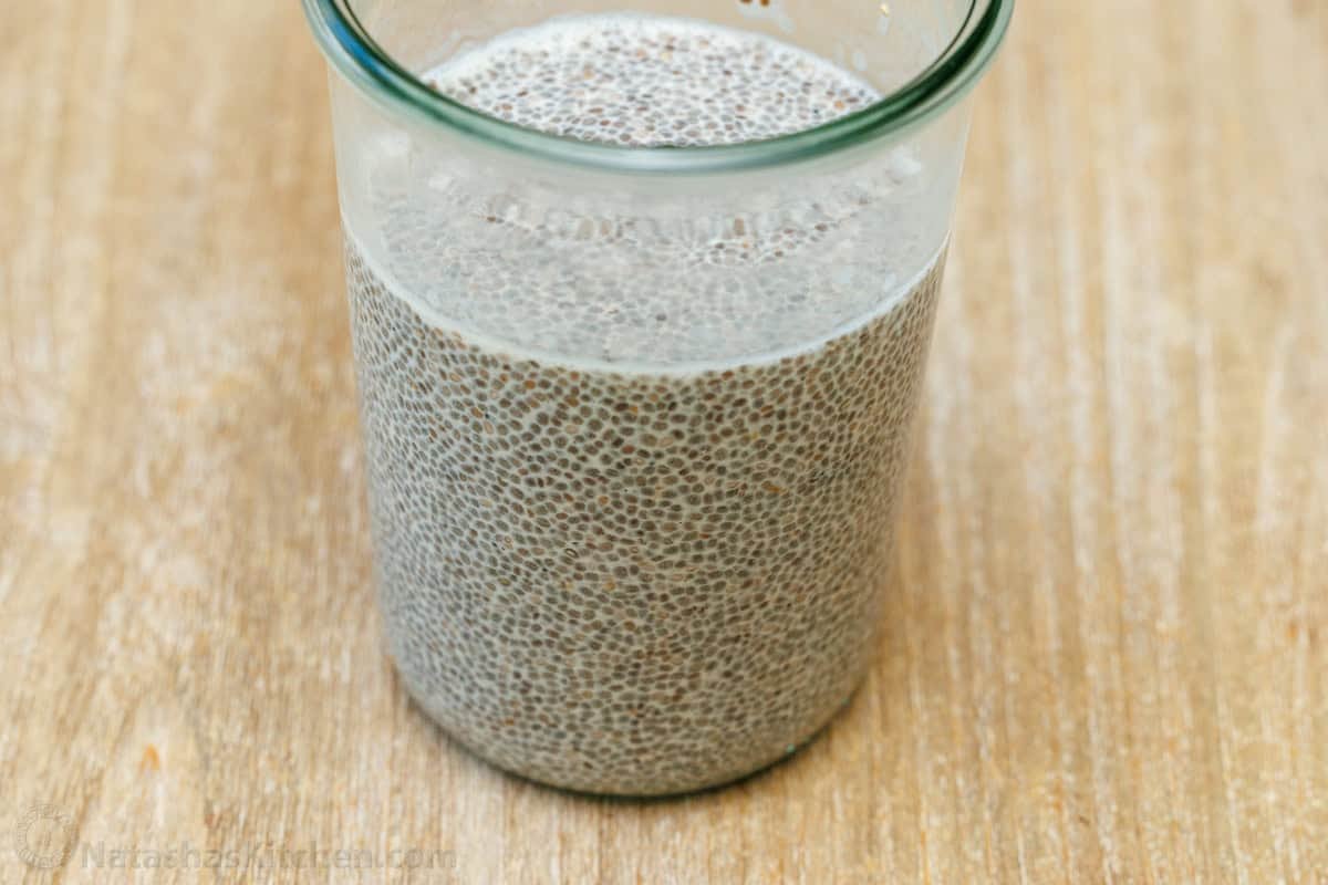 Chia Seed Pudding uses only 3 ingredients to make a delicious and filling breakfast you can prep ahead. Add toppings for the perfect bite. Healthy breakfast with a tapioca texture in milk in a mason jar