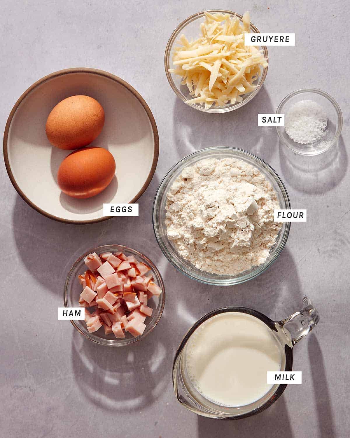 Popover ingredients on a kitchen counter ready to be mixed together.