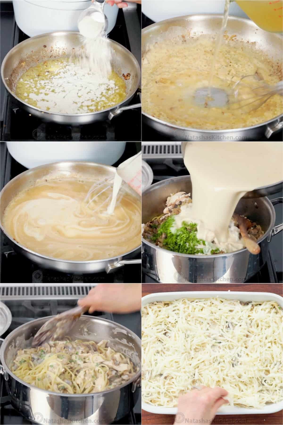 Chicken Tetrazzini is a cheesy, creamy chicken pasta bake that will have your family refilling their bowls! Make this easy casserole today! Step-by-step photos of How to make a creamy pasta casserole