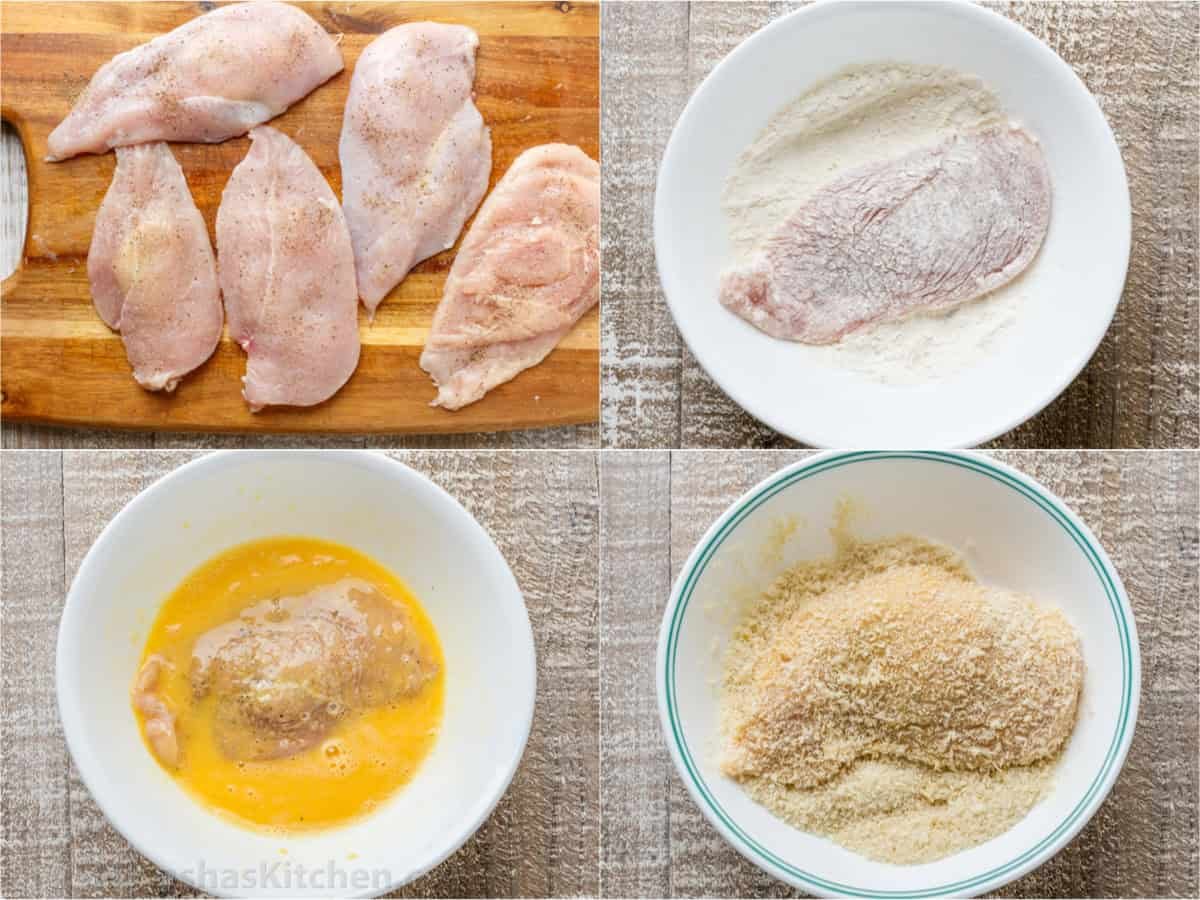 Step-by-step tutorial on how to bread cutlets in flour, egg and bread crumbs.