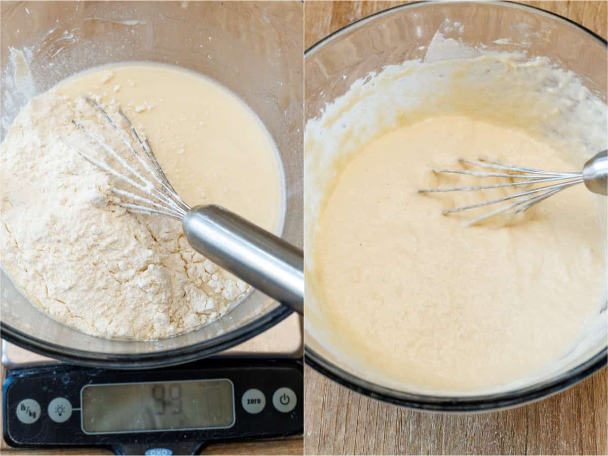 Whisking flour into batter