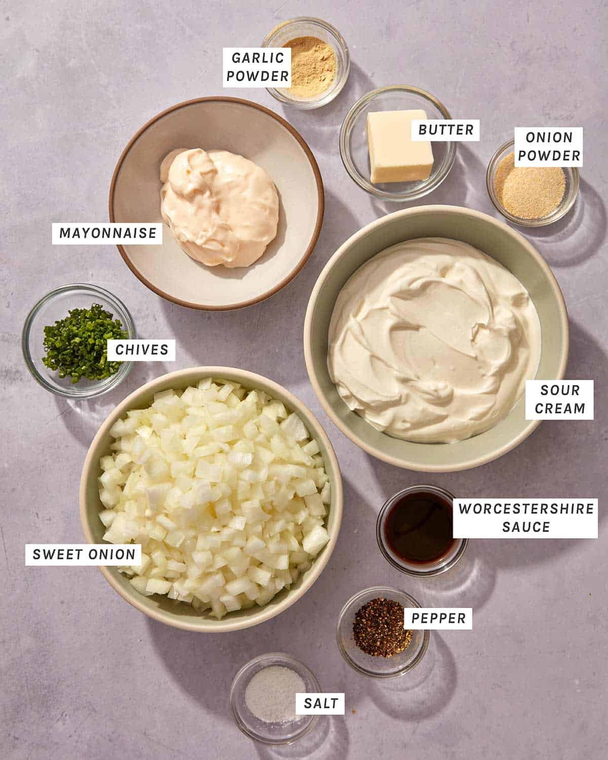 French onion dip ingredients to make the french onion dip recipe.