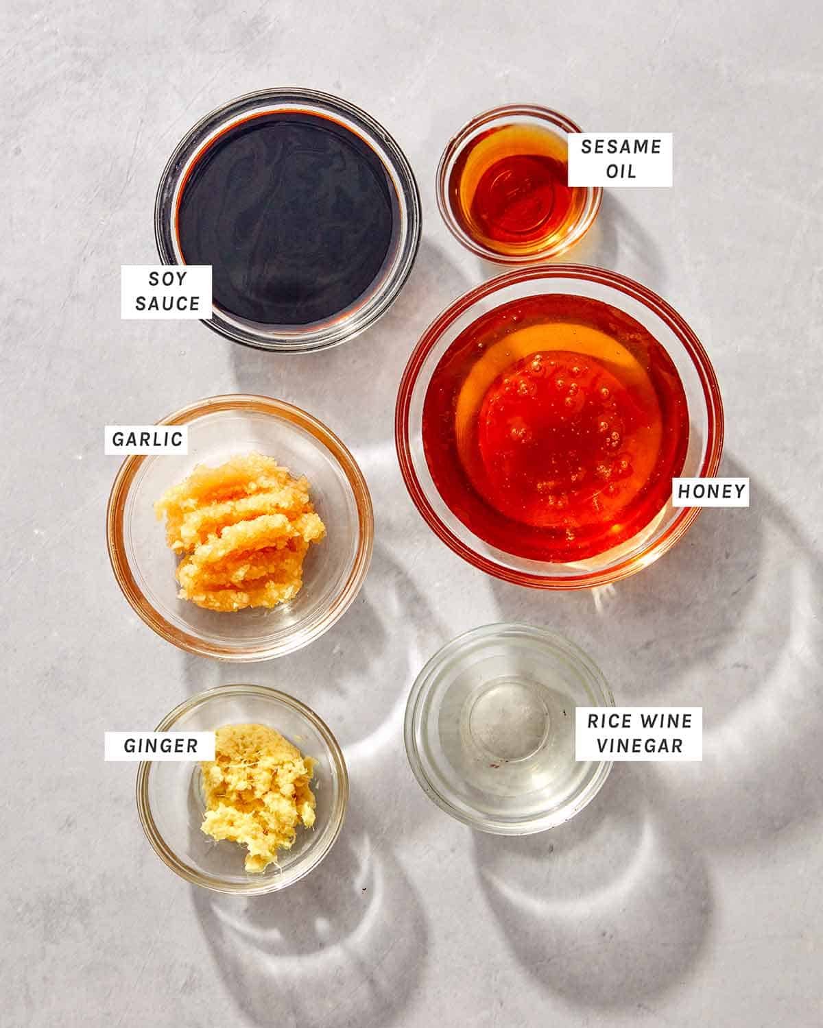 Honey soy sauce ingredients for Korean Fried Chicken.