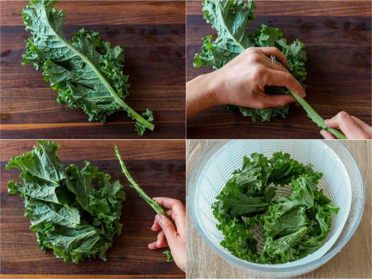 How to strip and chop kale for salad step by step how to strip, rinse and dry kale leaves