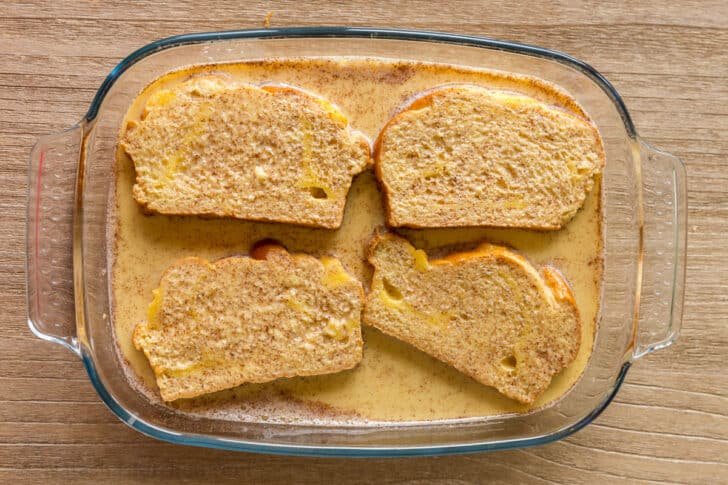 flipping bread in egg batter