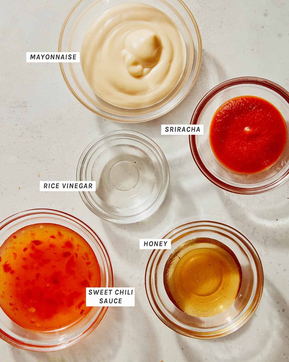 Bang bang sauce ingredients ready to be mixed.