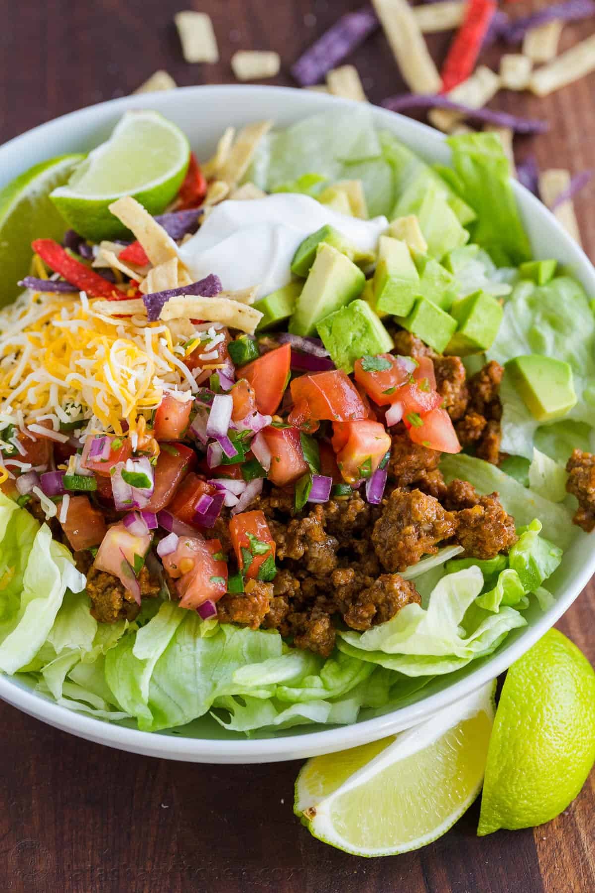 Taco salad on a bed of lettuce
