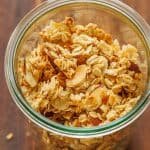 Homemade granola recipe stored in a clear jar