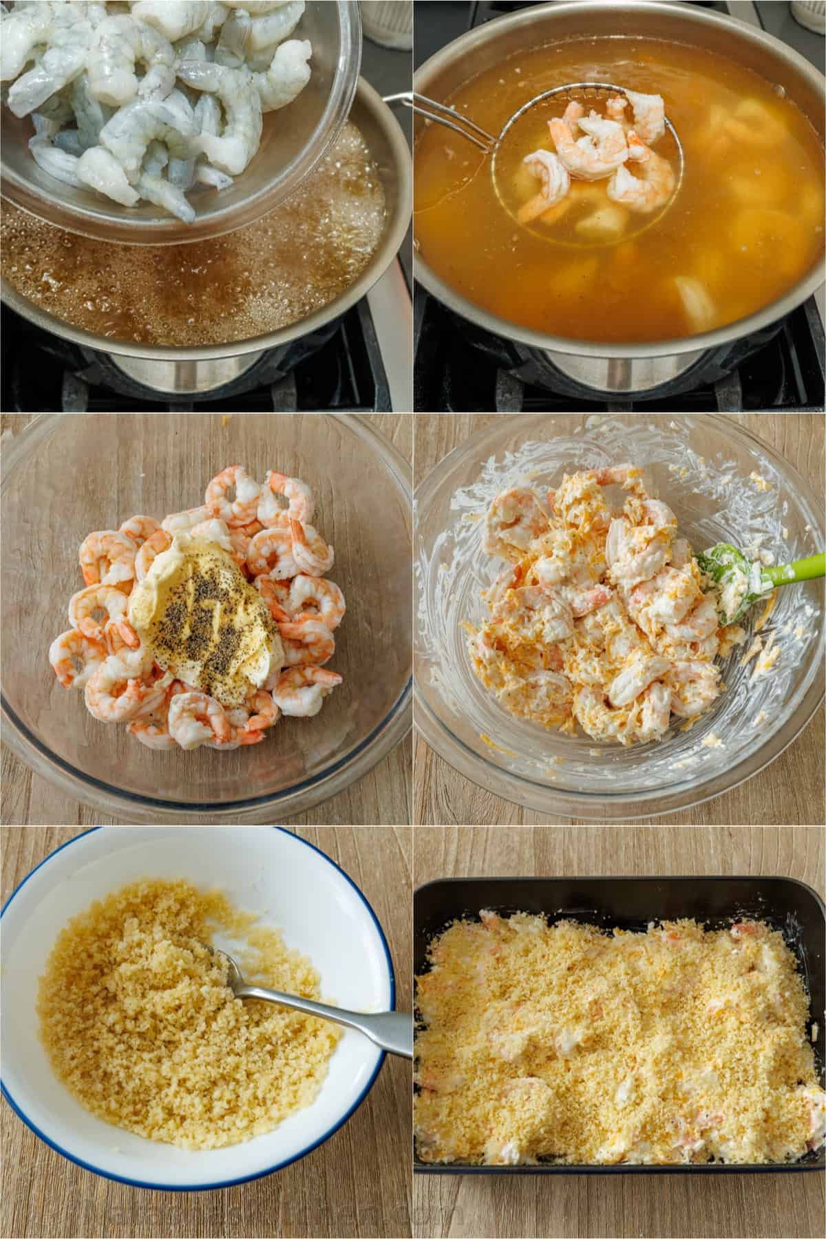 My Shrimp casserole recipe is an easy 30-minute dish for holidays or weeknights alike! Cheesy shrimp filling topped with crunchy breadcrumbs. How to make shrimp casserole in 6 photos