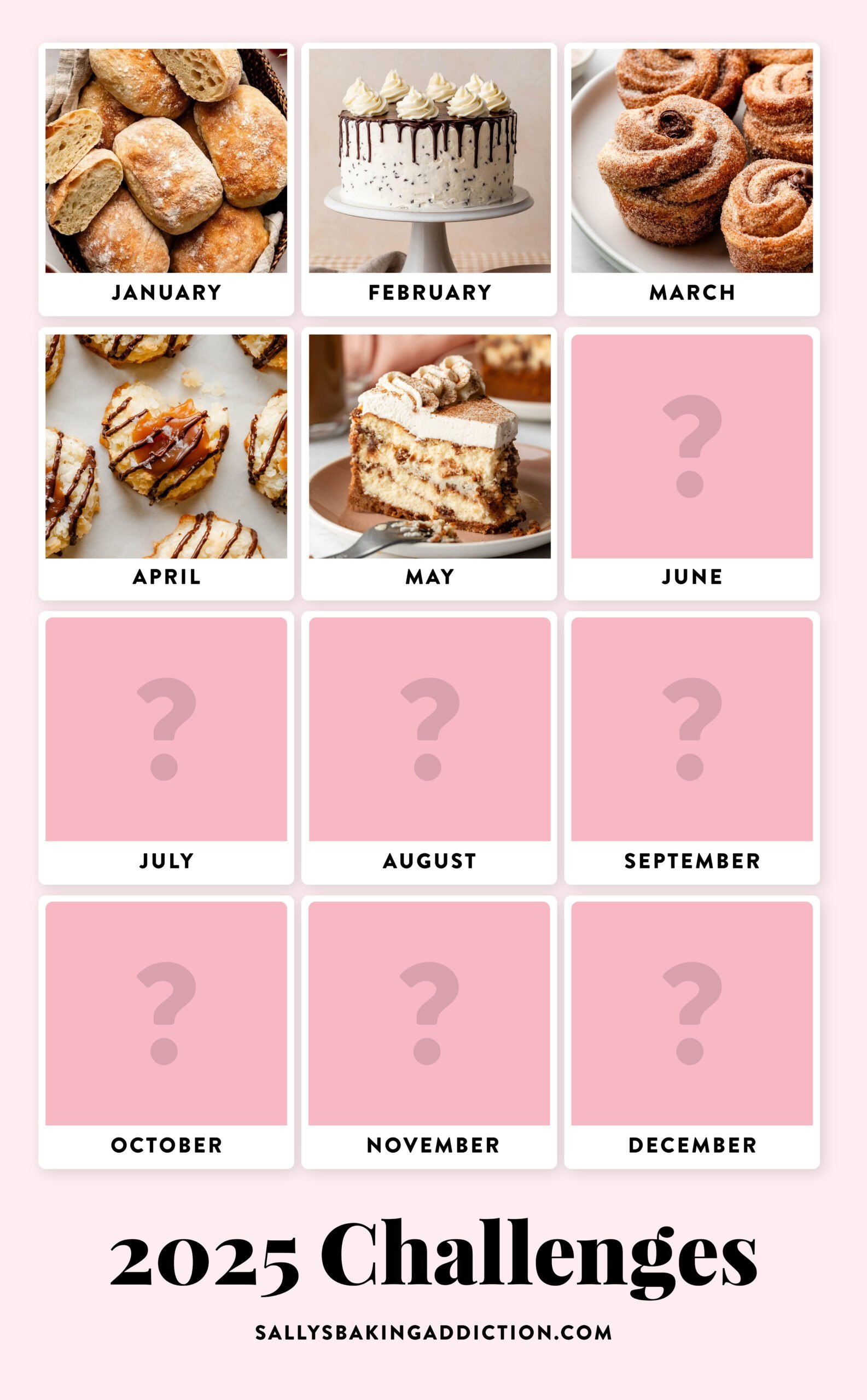 collage of baking recipes for 2025 Sally's Baking Challenge.
