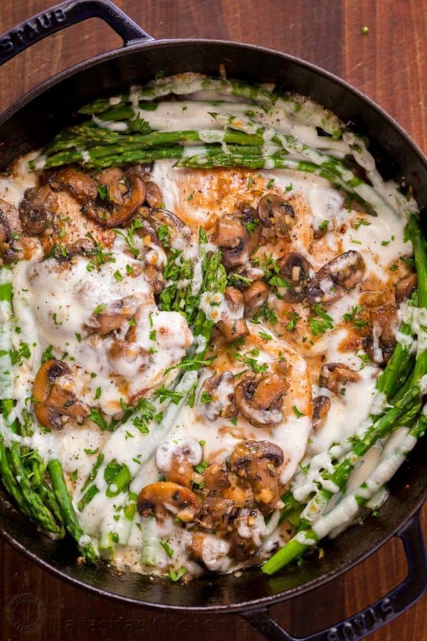 Chicken Madeira with juicy chicken and mushrooms in a creamy sauce with melty cheese... Creamy Chicken Madeira is a Cheesecake Factory copycat recipe! | natashaskitchen.com