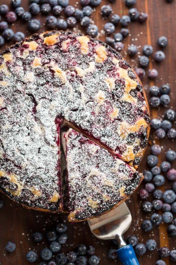 Blueberry Lemon Cake is so moist and soft. Every bite of this blueberry cake is bursting with juicy blueberry flavor. An easy, excellent tea or coffee cake! | natashaskitchen.com