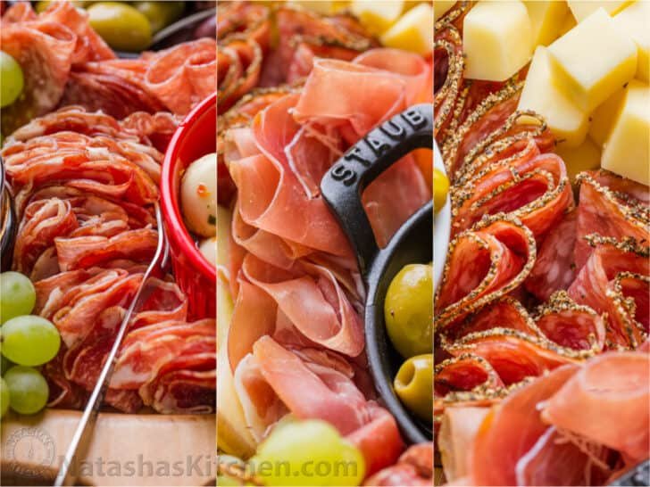 Making a Charcuterie Board is easier than you think. Sharing the best flavor pairings, and tips for arranging a meat and cheese board. How to fold meat for charcuterie with 3 types of meats folded