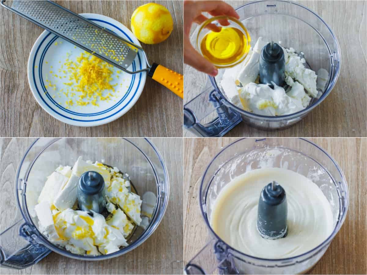 Step by step how to make whipped feta dip in a food processor 