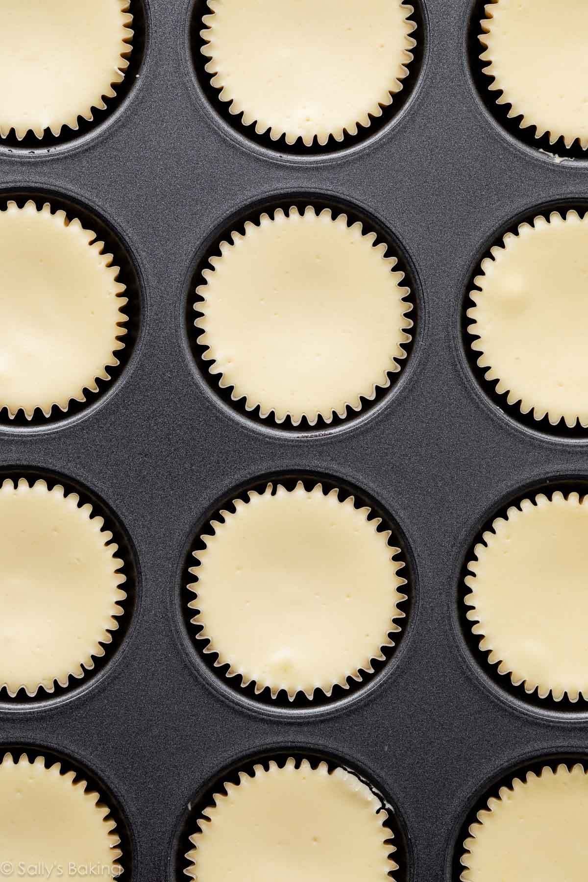 muffin pan of cheesecakes.