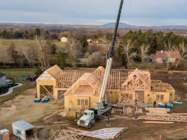 Bird\'s eye view of a home under construction