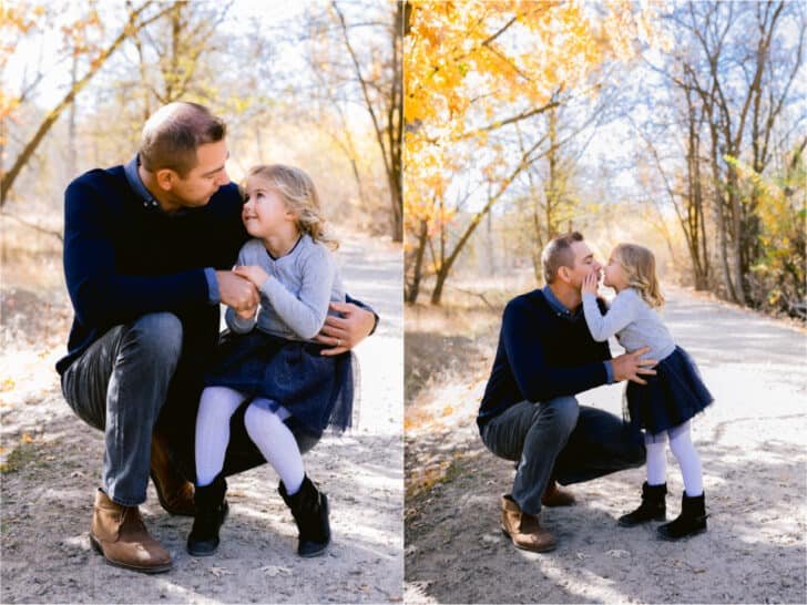 Two photos side by side, of a father and daughter.