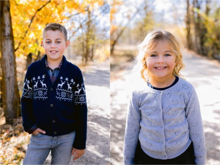 Two photos side by side, one a close up of a girl and another of a boy. 
