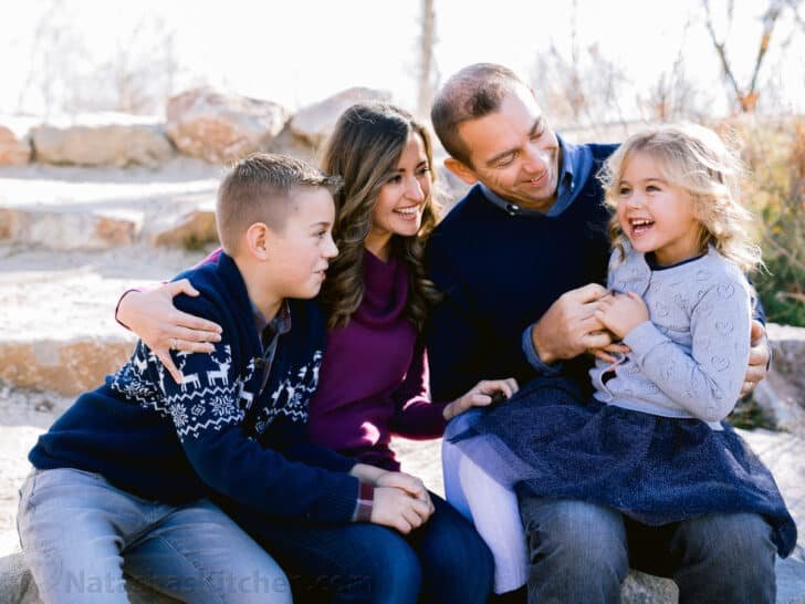A close up photo of a family. 