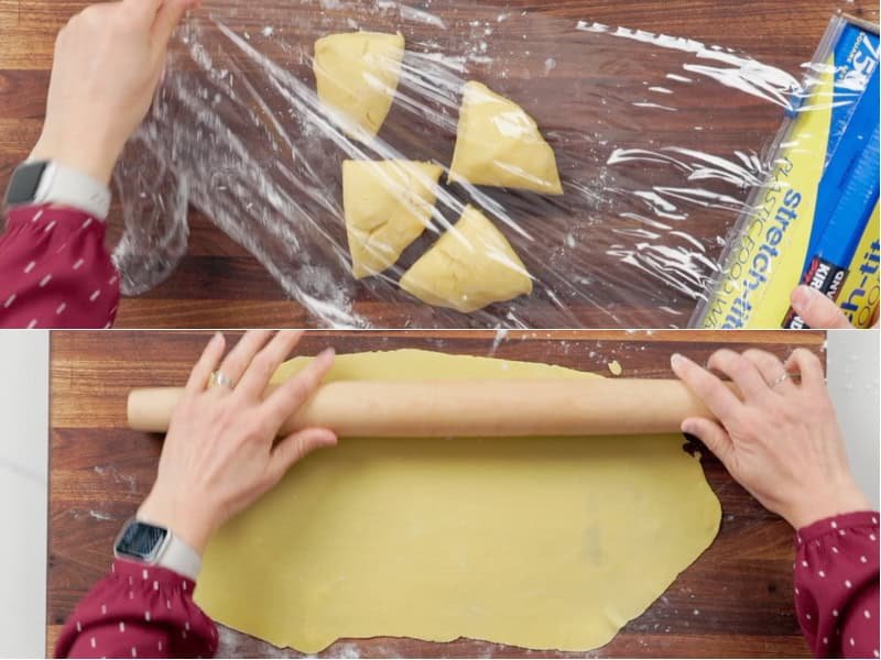 Dividing and Rolling out the dough for Angel wing Christmas cookies