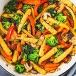 Vegetable stir fry in a skillet