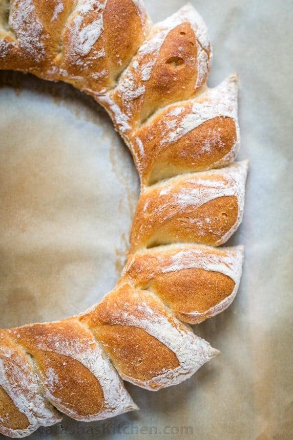 How to Make a Wreath Bread with DIY video! Wreath bread has a crisp crackly crust and super soft center. Surprisingly easy and impressive Christmas bread wreath!