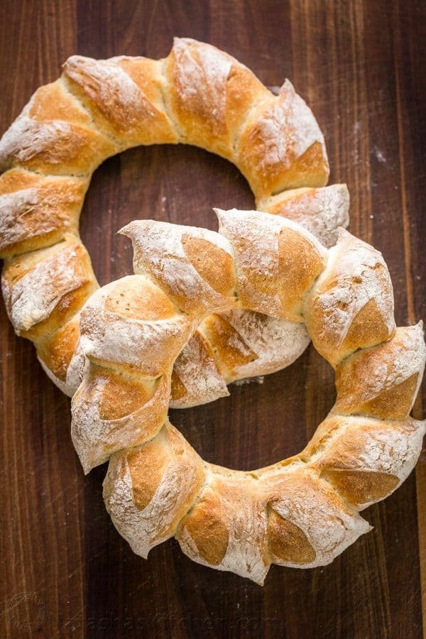 How to Make a Wreath Bread with DIY video! Wreath bread has a crisp crackly crust and super soft center. Surprisingly easy and impressive Christmas bread wreath!