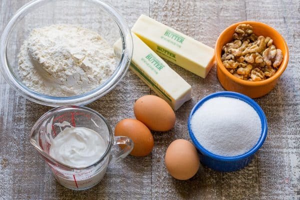 Ingredients on the table for Meringue Shell Cookies, Rakushki