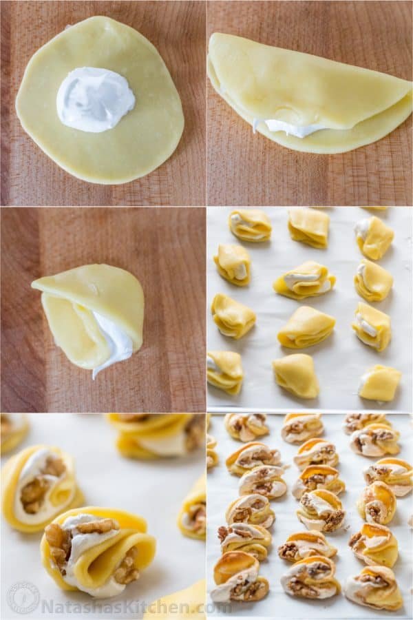 Meringue Shell Cookies have a crisp ribbon of meringue and soft crumbly center. These walnut meringue cookies are completely irresistible Christmas cookies! | natashaskitchen.com