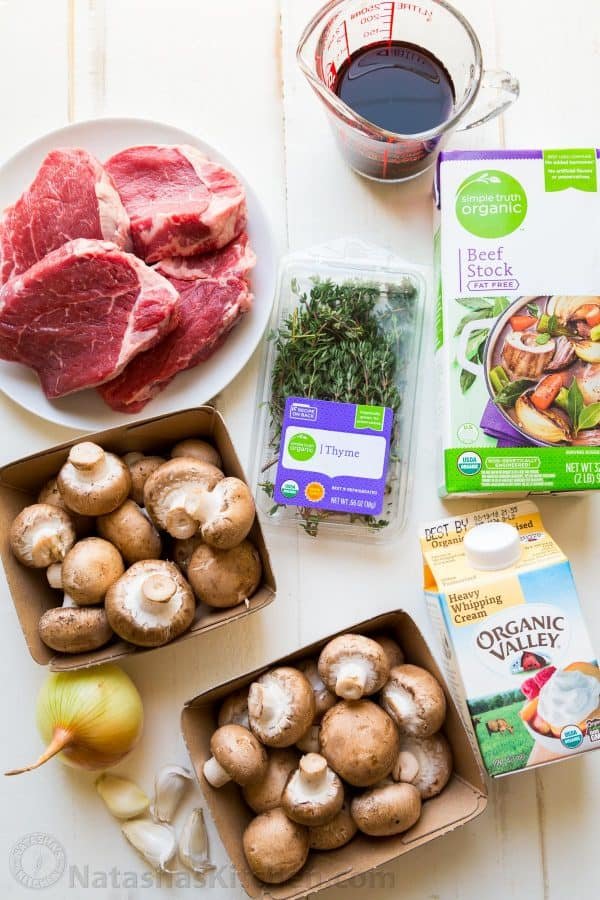 Ingredients for filet mignon and red wine for cooking