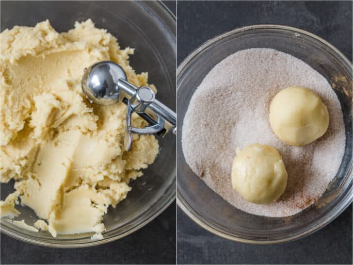 Snickerdoodle Cookies are a classic cookie loved by both kids and adults. They’re soft, sweet and slightly chewy. Cookie dough rolled into a ball and coated with cinnamon sugar