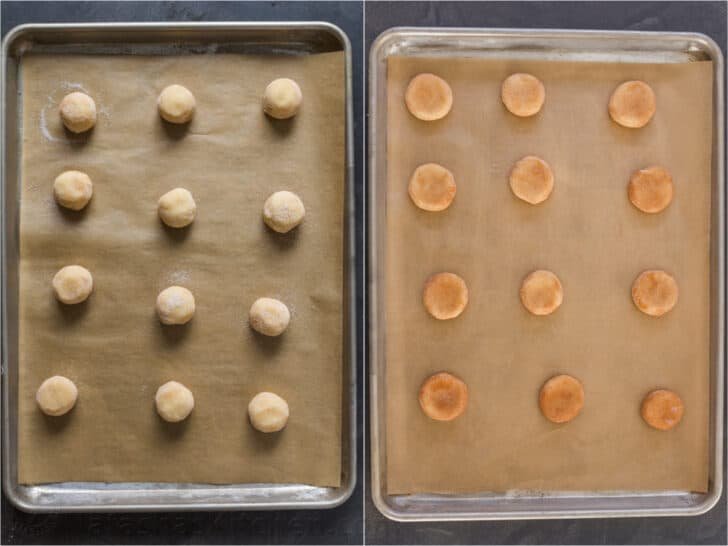 Snickerdoodle Cookies are a classic cookie loved by both kids and adults. They’re soft, sweet and slightly chewy. Cookies on a baking sheet