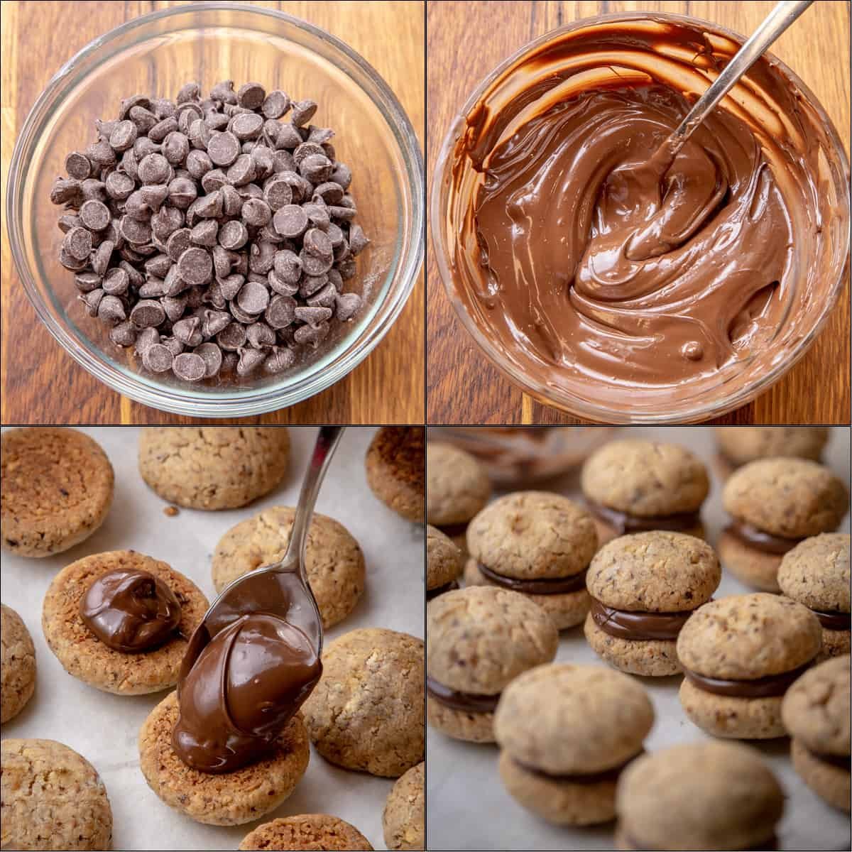 Italian Cookies Baci di Dama a.k.a. lady kisses are filled with chocolate. These cookies are beautiful and irresistibly good. #Italiancookies #bacididama #cookies #sandwichcookies How to Make Chocolate filling for Italian Cookies