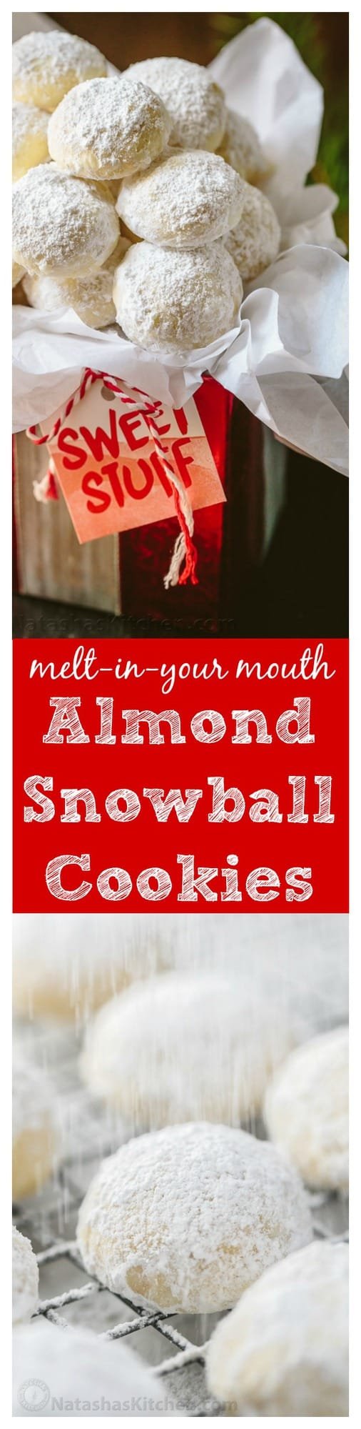 These almond snowball cookies just melt in your mouth. Perfect Christmas cookies since they look like darling little snowballs.