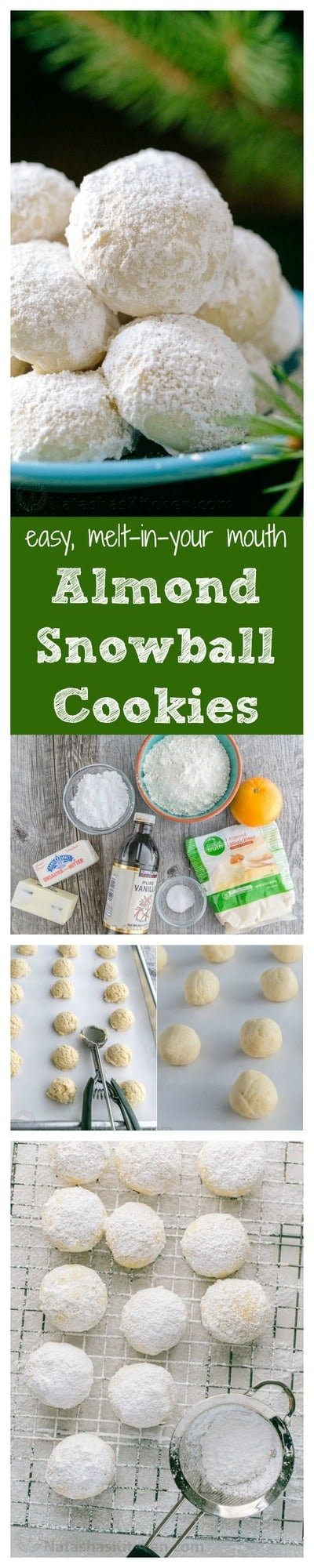 These almond snowball cookies just melt in your mouth. Perfect Christmas cookies since they look like darling little snowballs.