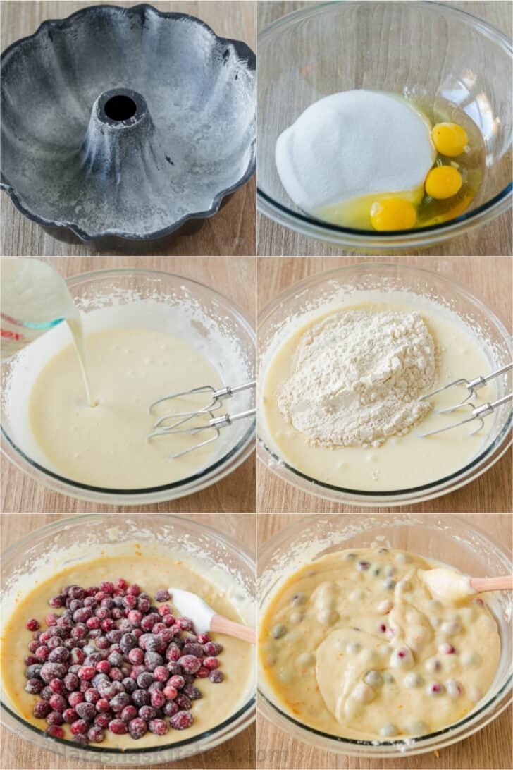 How to make cranberry cake batter and prep bundt pan