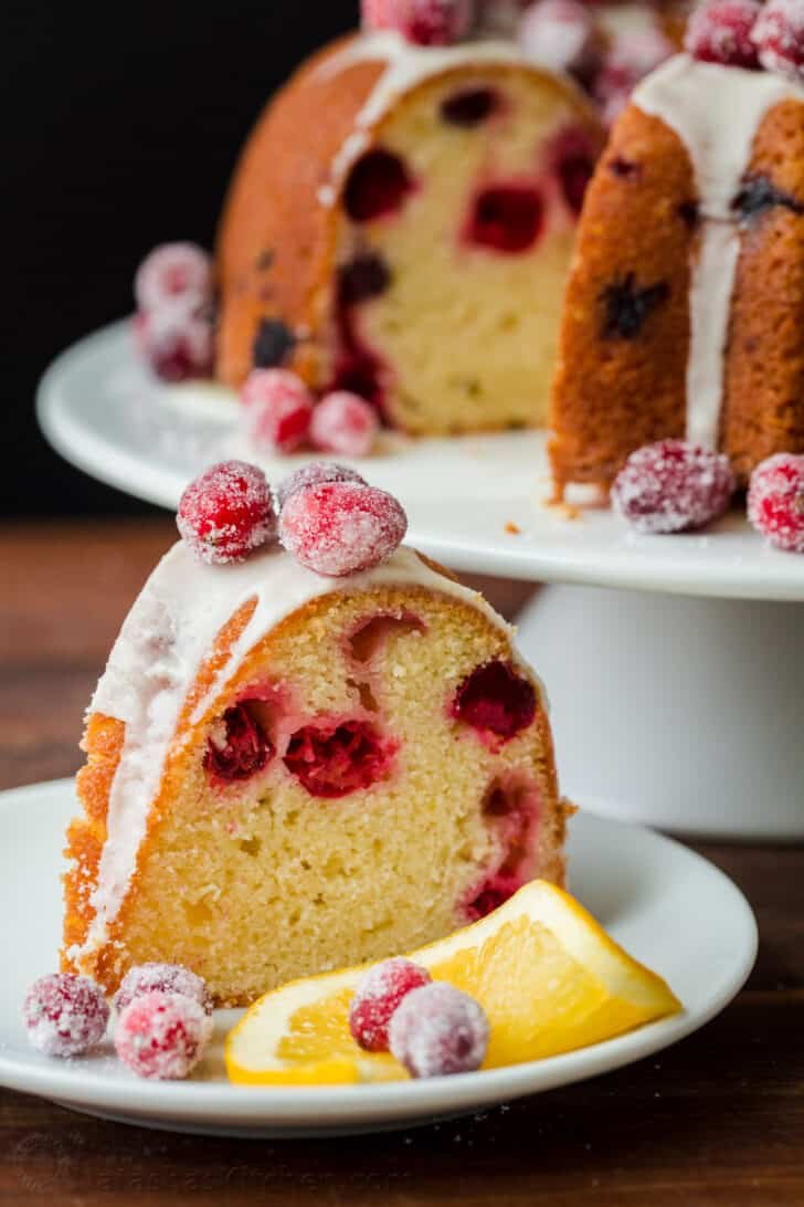 Glazed slice of bundt cake on a plate