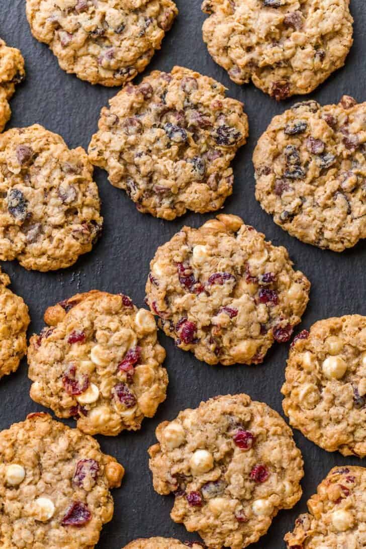 Variety of oatmeal cookies on a serving platter