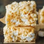 Two Rice Krispie treats stacked on top of one another.