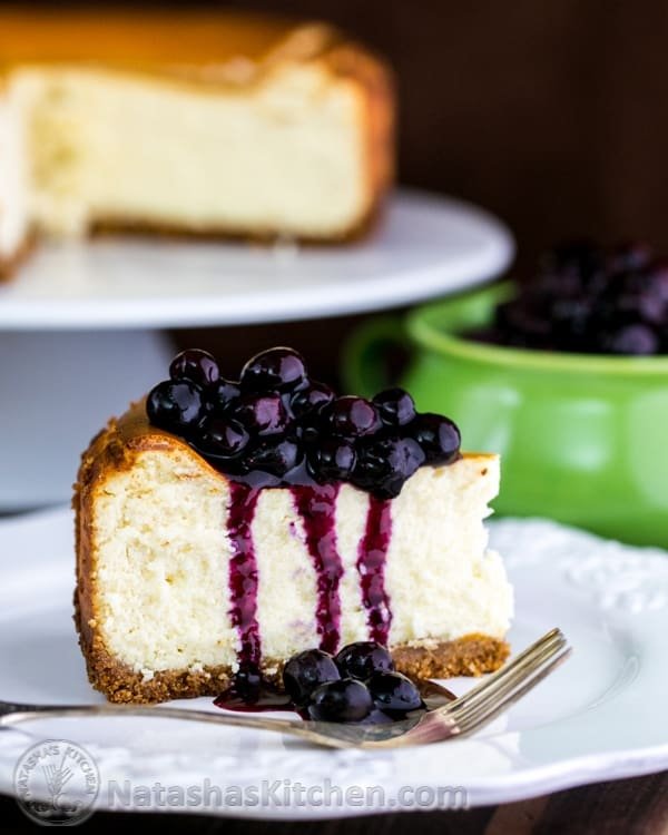 New-York style cheesecake and a blueberry sauce that doubles as a topping for waffles, or anything else you could possibly drown with blueberry sauce.