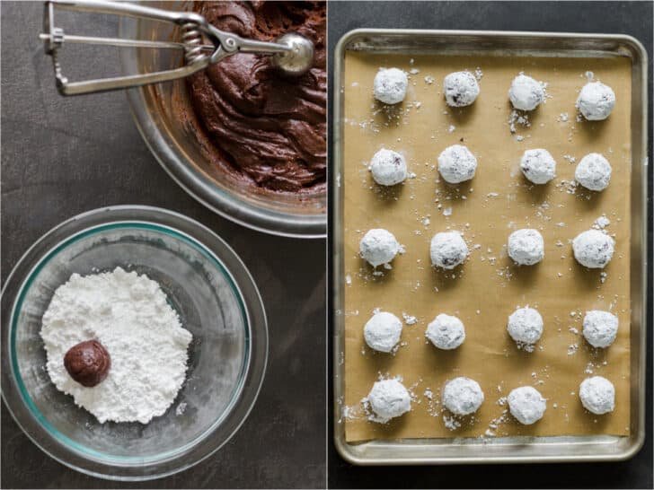 Chocolate Crinkle Cookies are like a cross between the gooiest brownie you have ever had and a crispy chocolate chip cookie Chocolate crinkle cookie dough coated in powdered sugar