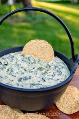 Creamy Spinach Artichoke dip served with tortilla chips