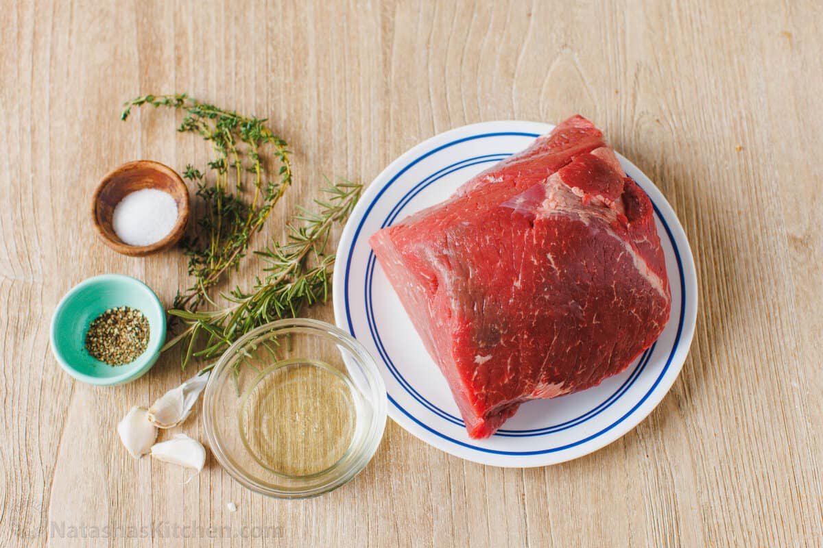 This simple, juicy Roast Beef with savory homemade pan gravy is just as impressive as any holiday roast. Every bite melts in your mouth. The ingredients for roast beef with gravy.
