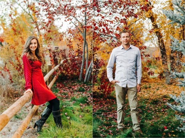 Two photos one of a man standing and one of a woman sitting on a fence