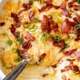 oaded Mashed Potato Casserole is the perfect side dish. These irresistibly creamy baked mashed potatoes are loaded with cheese and topped with crispy bacon.