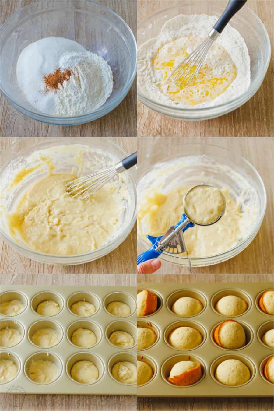 Fluffy cinnamon muffins filled with warm spice and dipped in cinnamon sugar for an irresistible, sugary crunch. Ready in 25 minutes! Photo collage showing the process for making homemade cinnamon muffins.