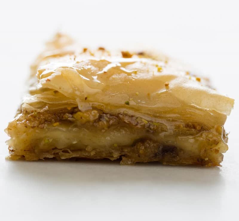 Brie Filled Baklava recipe A close up of the layers in brie filled baklava.