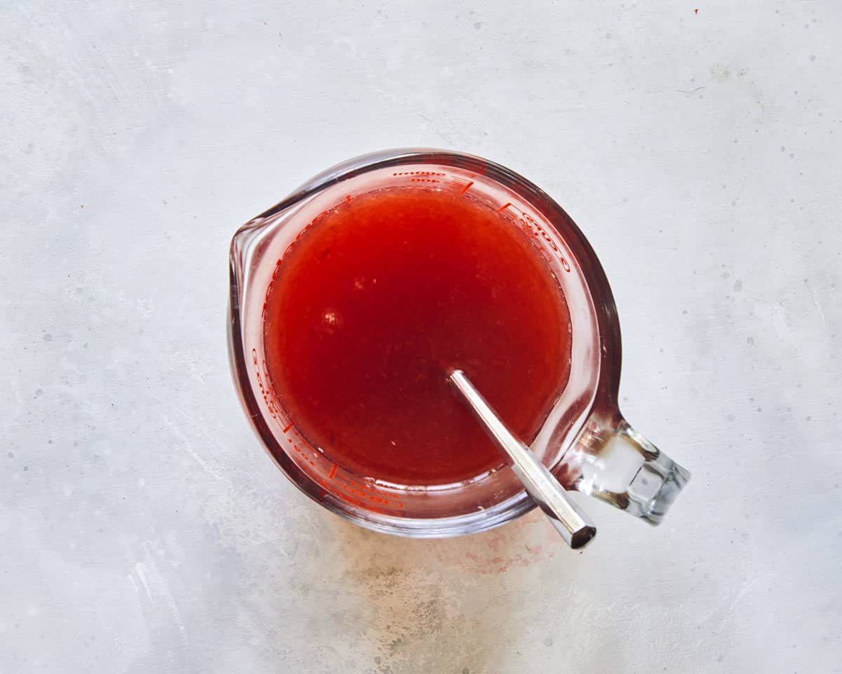 Blood orange juice mixed with simple syrup. 