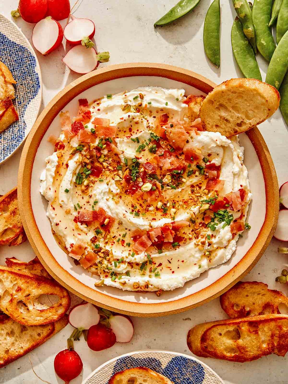 Whipped goat cheese with crudite on the side.