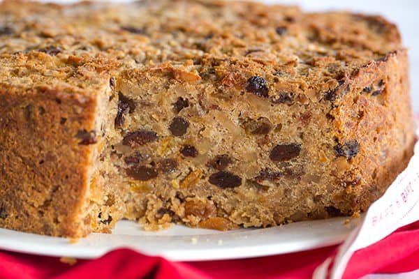 Christmas Cake - A wonderfully dense and moist fruit cake loaded with rum-soaked fruit! | https://www.browneyedbaker.com/christmas-cake/